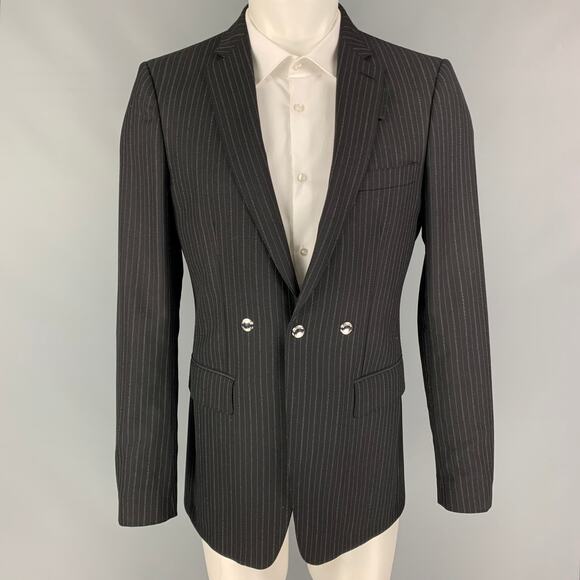 BURBERRY Size 40 Black Grey Stripe Wool Cotton Notch Lapel Sport Coat